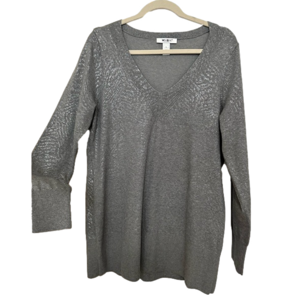 WHBM V-neck Tunic with Silver Shimmer Long Sleeve